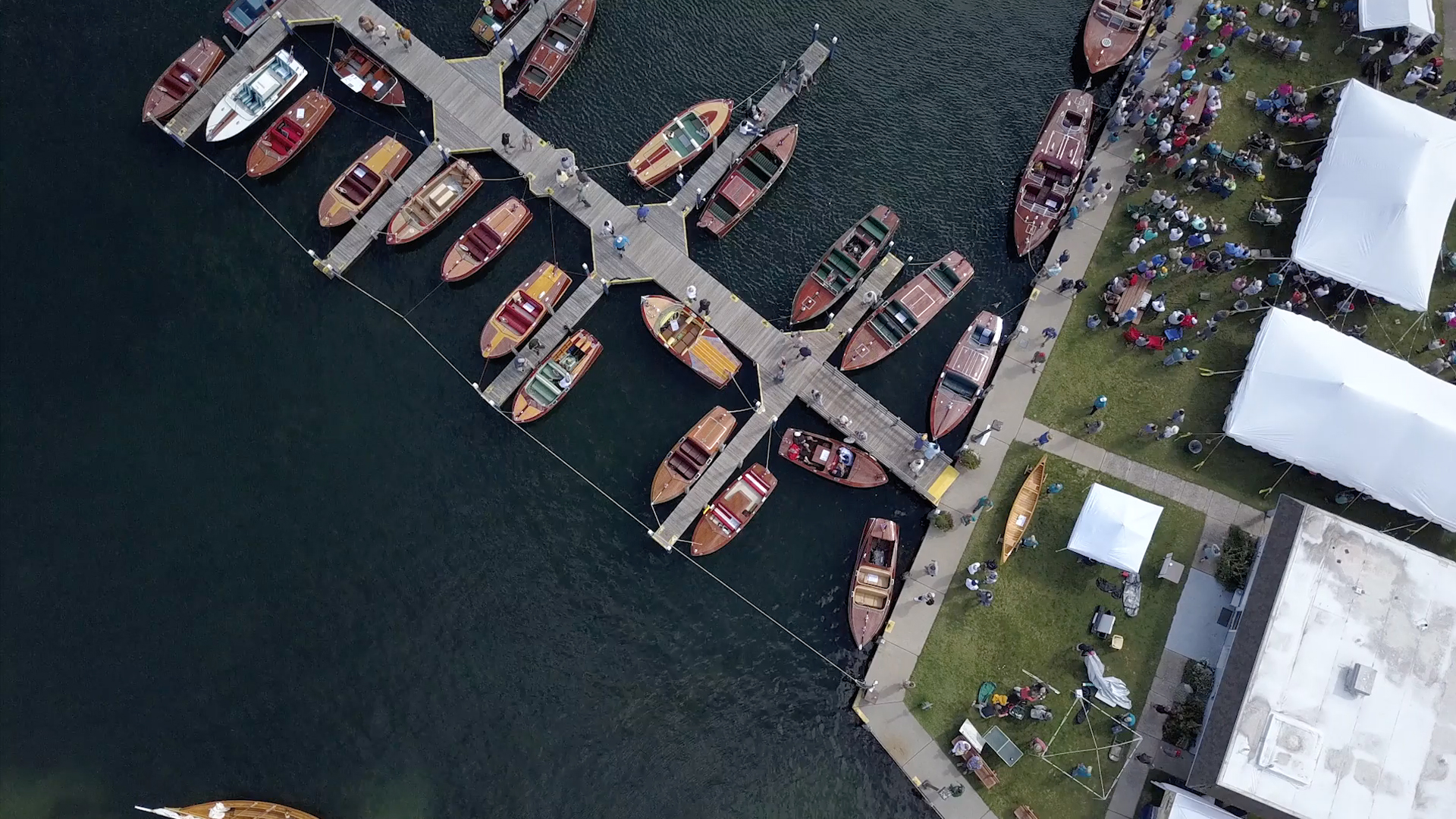 Aerial shot of boats at a dock