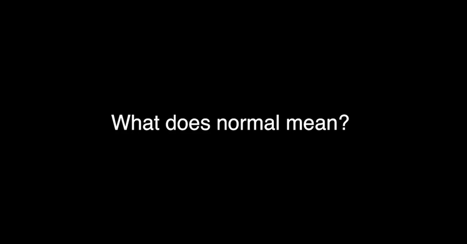 The DIatribe's "What does normal mean" video title in white text on a black background.