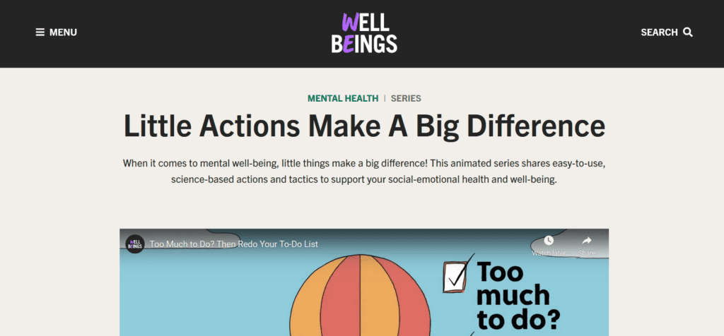 Screenshot of the "Little Actions Make a Big Difference" article on the Well Beings website.