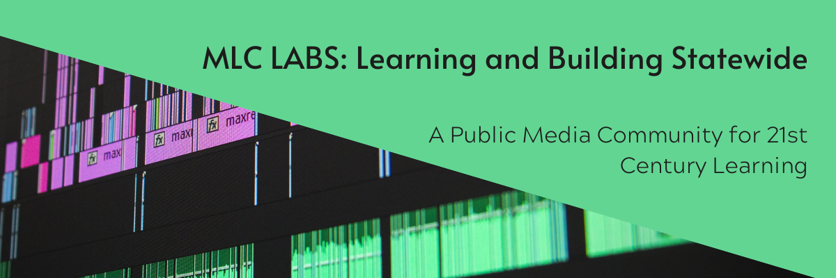 Image of editing software with "MLC LABS: Learning and Building Statewide" banner across it in a matching shade of green