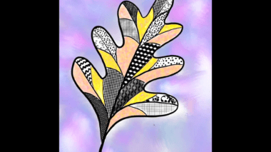 patterned drawaing fo an oak leav on a purple background
