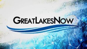 Great Lakes Now logo on a blue and white abstract background