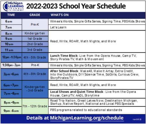 MLC Schedule organized by time block