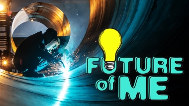 Future of me logo with a metalworker in the background